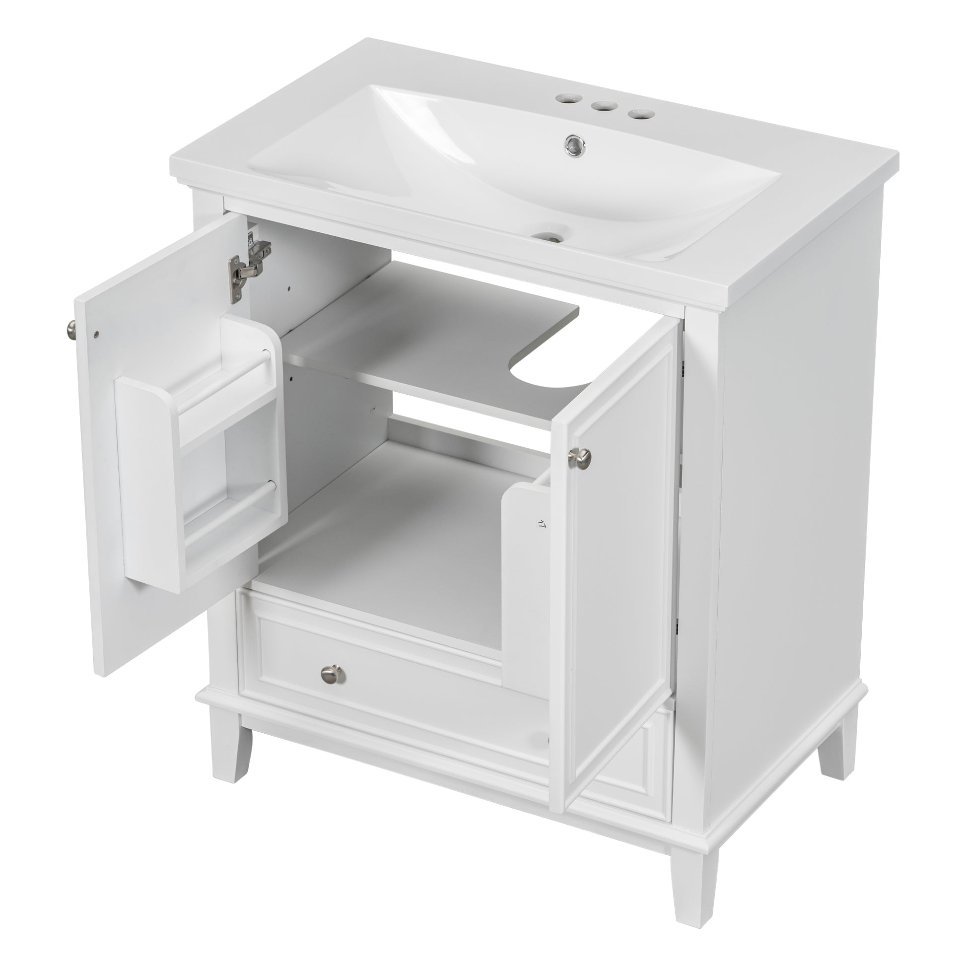 30" Bathroom Vanity With Sink Combo, Multi Functional Bathroom Cabinet With Doors And Drawer, Solid Frame And Mdf Board, White Old Sku:Sy999606Aak White Solid Wood Mdf