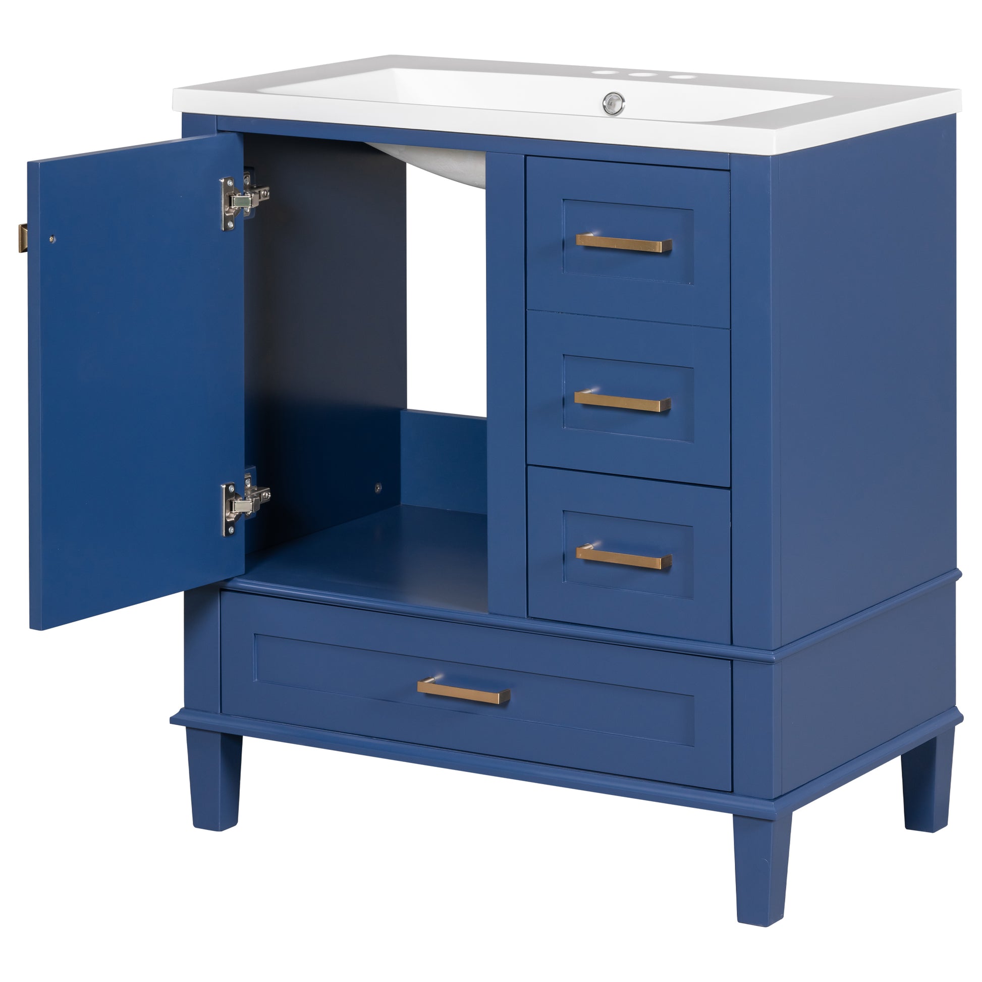 30" Bathroom Vanity, Modern Bathroom Cabinet With Sink Combo Set, Bathroom Storage Cabinet With A Soft Closing Door And 3 Drawers,Solid Wood Frame Resin Basin Blue Solid Wood Mdf