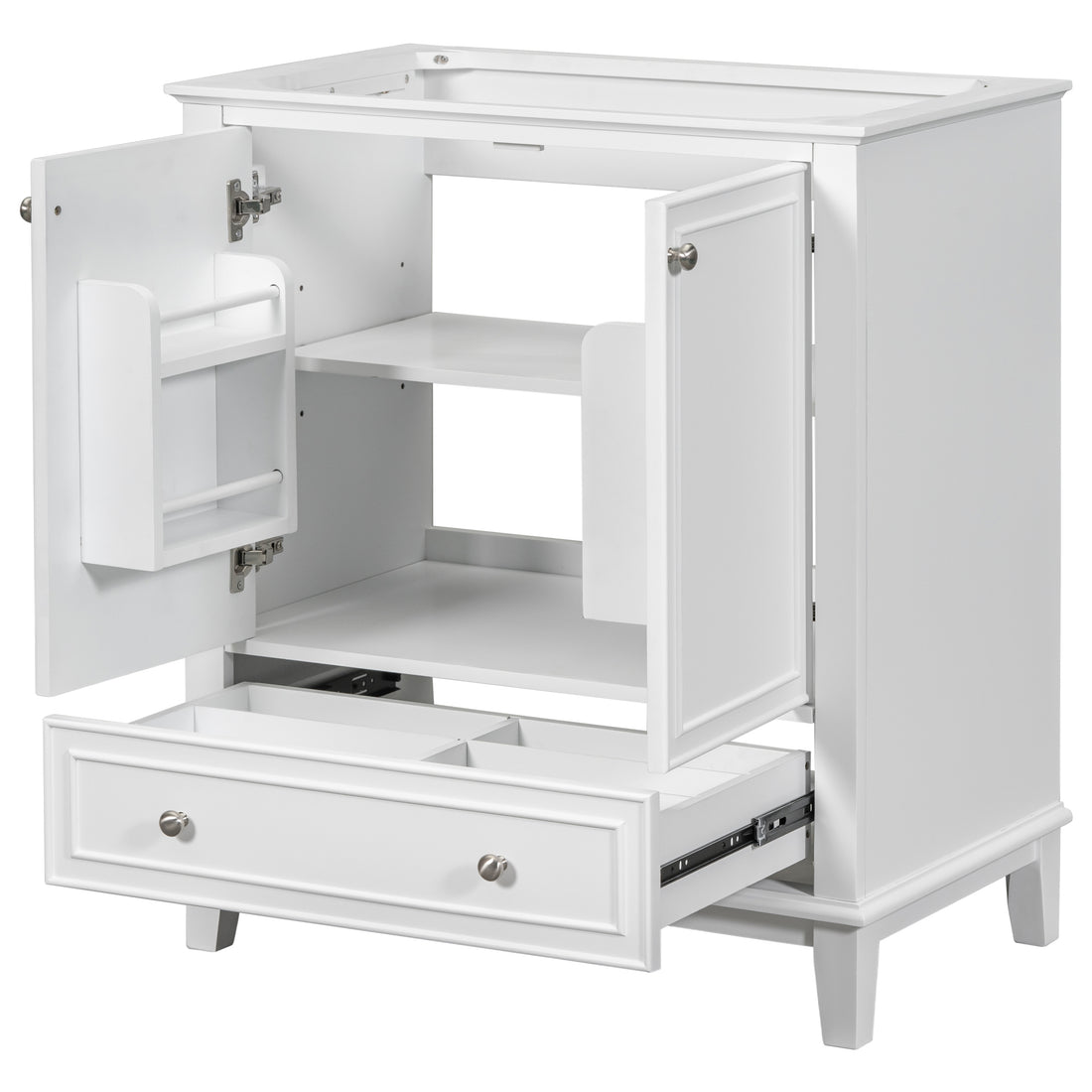 30" Bathroom Vanity Without Sink, Base Only, Multi Functional Bathroom Cabinet With Doors And Drawer, Solid Frame And Mdf Board, White White Solid Wood Mdf