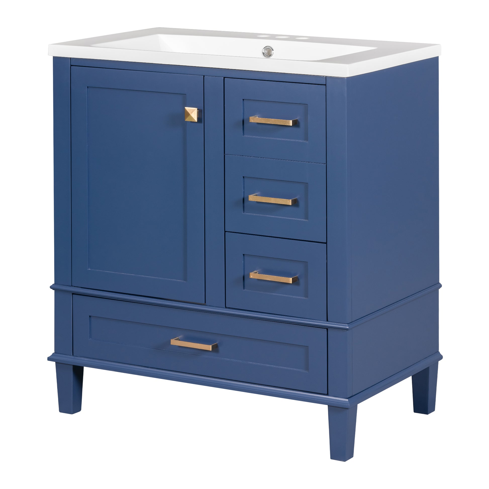 30" Bathroom Vanity, Modern Bathroom Cabinet With Sink Combo Set, Bathroom Storage Cabinet With A Soft Closing Door And 3 Drawers,Solid Wood Frame Resin Basin Blue Solid Wood Mdf