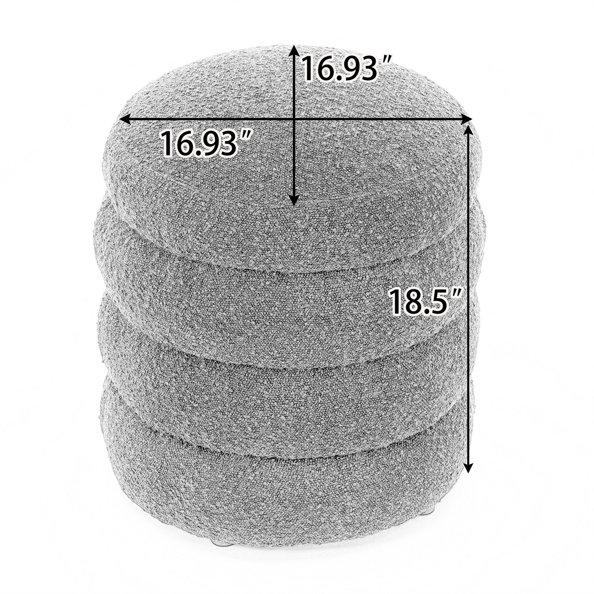 006 Soft Boucle Round Ottoman Footrest Stool,White White Boucle