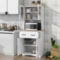 Wooden Kitchen Cabinet White Pantry Room Storage Microwave Cabinet With Framed Glass Doors And Drawer White Mdf