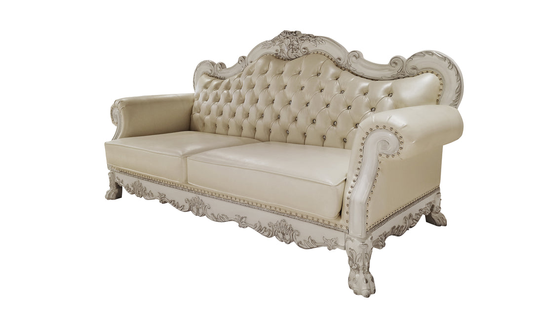 Dresden Sofa W 4 Pillows, Synthetic Leather & Bone White Finish Lv01688 White Pu Leather