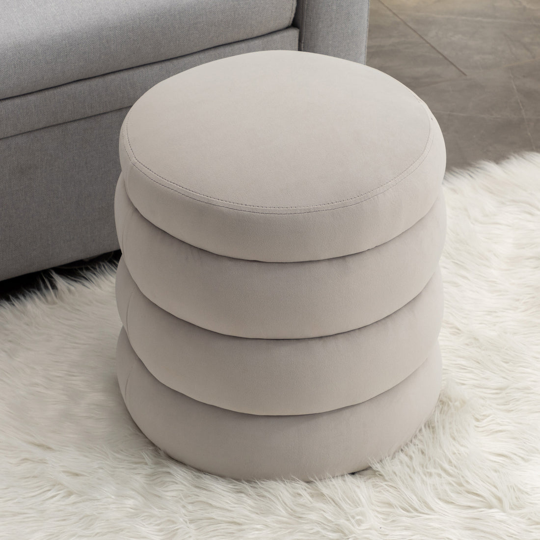 006 Soft Velvet Round Ottoman Footrest Stool,Light Gray Light Gray Velvet