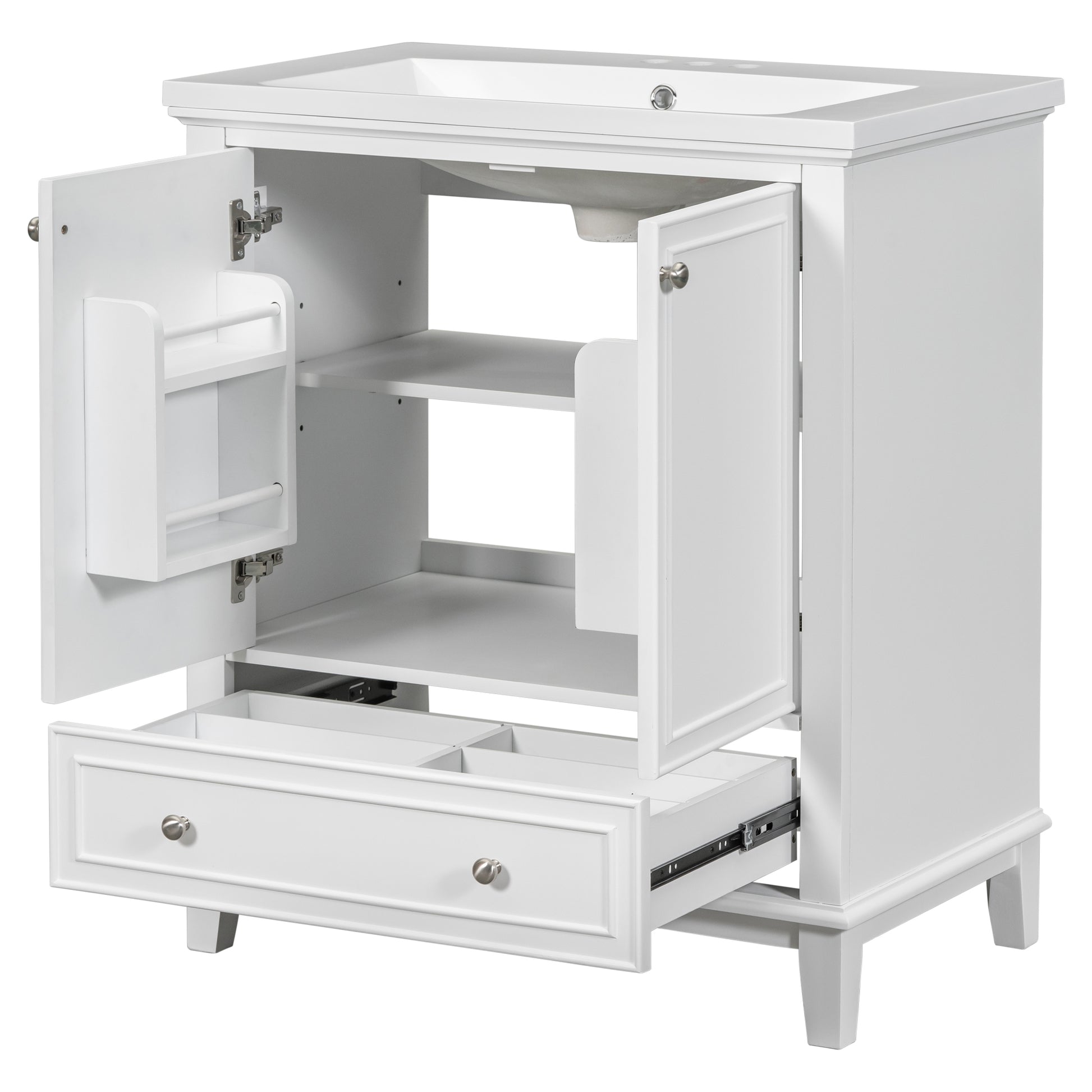 30" Bathroom Vanity With Sink Combo, Multi Functional Bathroom Cabinet With Doors And Drawer, Solid Frame And Mdf Board, White Old Sku:Sy999606Aak White Solid Wood Mdf