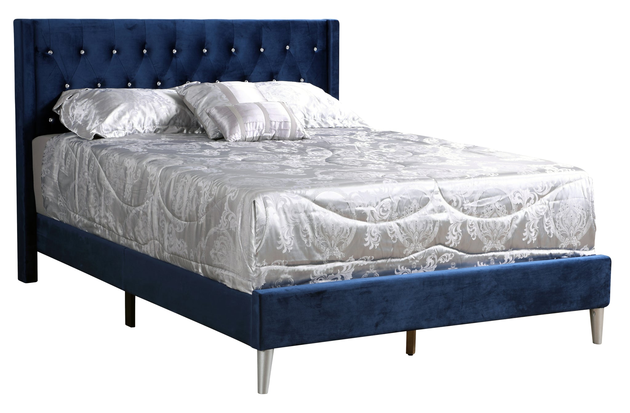 Bergen G1629 Fb Up Full Bednavy Blue Box Spring Required Full Navy Blue Wood Foam Velvet