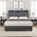 Luxury Gas Lift Storage Bed With Rf Led Lights, Storage Headboard ,Full Size ,Velvet Grey Box Spring Not Required Full Dark Grey Wood Brown Bedroom American Design Poplar Slat Beds Polyester Velvet Metal & Wood