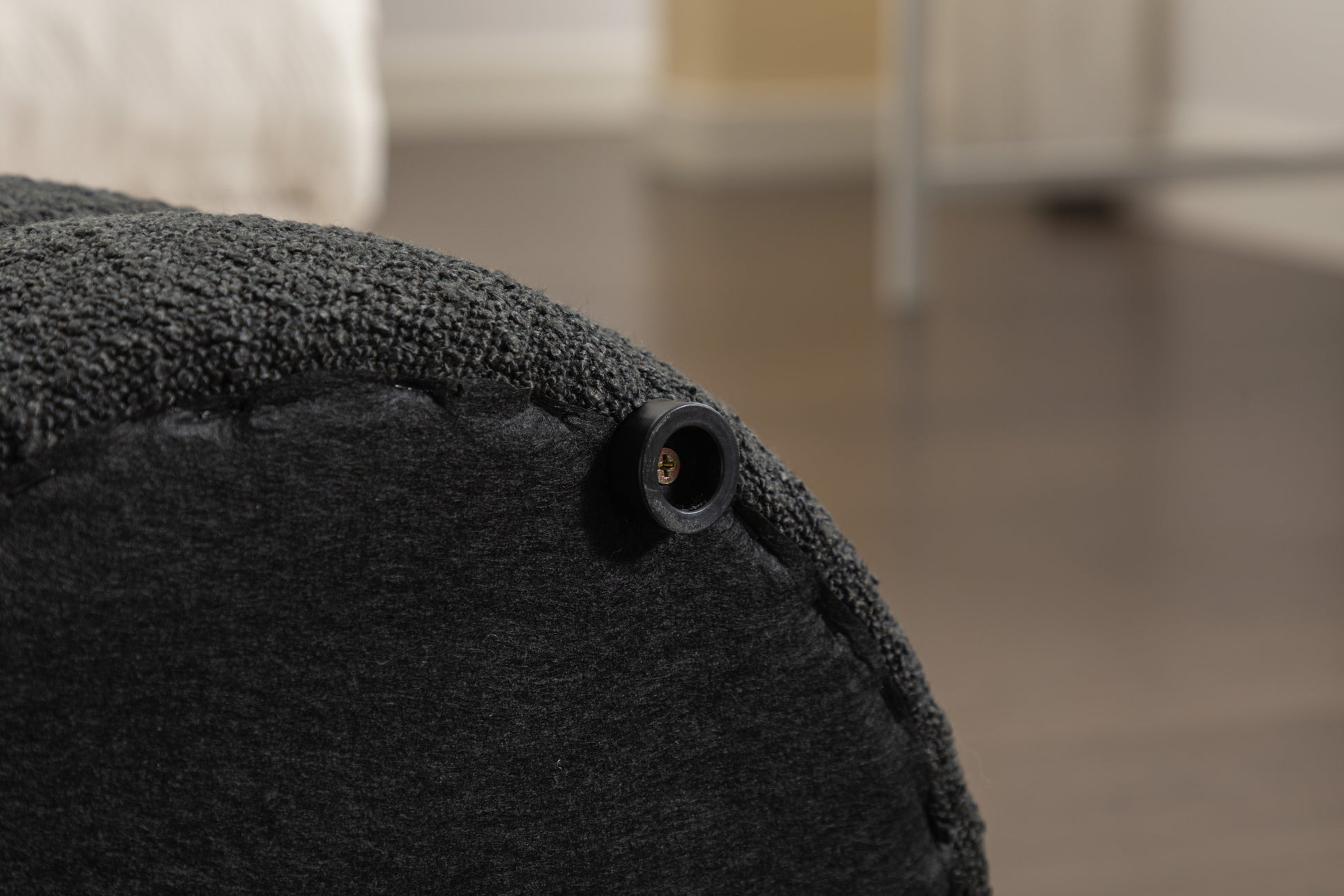 006 Soft Boucle Round Ottoman Footrest Stool,Black Black Boucle