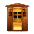 Four Person Khaya Far Infrared Outdoor Sauna Room Natural Wood Wood Stainless Steel Glass