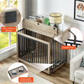 Furniture Style Dog Crate Side Table With Feeding Bowl, Wheels, Three Doors, Flip Up Top Opening. Indoor, Grey, 43.7