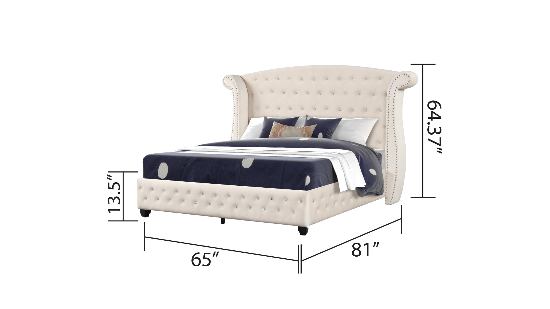 Sophia Crystal Tufted Queen 4 Pc Vanity Bedroom Set Made With Wood In Cream Box Spring Not Required Queen Cream Wood 4 Piece Set Bedroom Contemporary,Modern Upholstered Velvet Tufted Wood