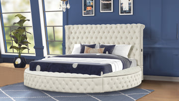 Modern Style King 5Pc Vanity Bedroom Set With Usb Ports & Made With Wood In Cream Box Spring Not Required King Cream Wood 5 Piece Set Bedroom Modern Upholstered Tufted Velvet Wood