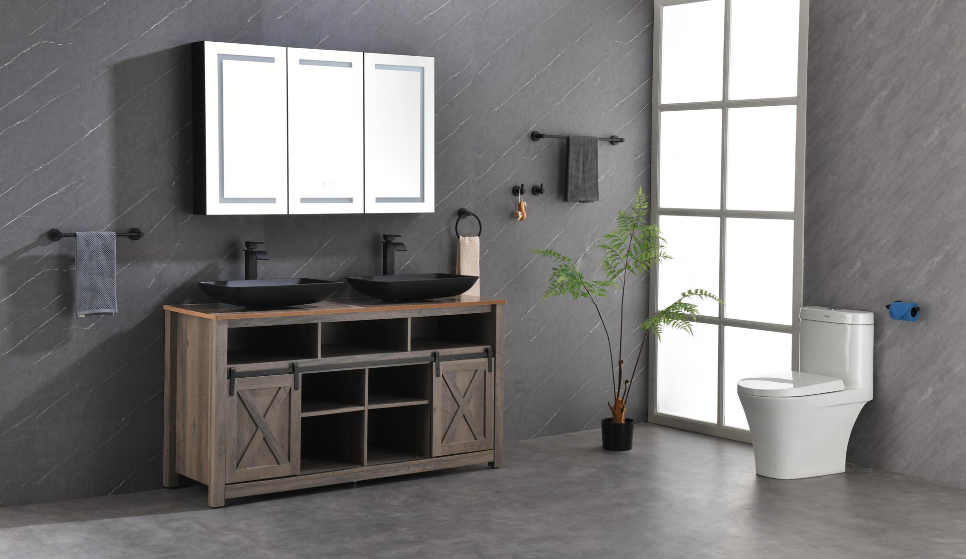 48*30 In Led Mirror Lighted Medicine Cabinet With Lights, Led Medicine Cabinet W Defogger, Dimmer, 3X Makeup Mirror, Outlets & Usb Matte Black Aluminium