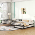 Full Over Full Metal Bunk Bed With Trundle, Black Black Iron