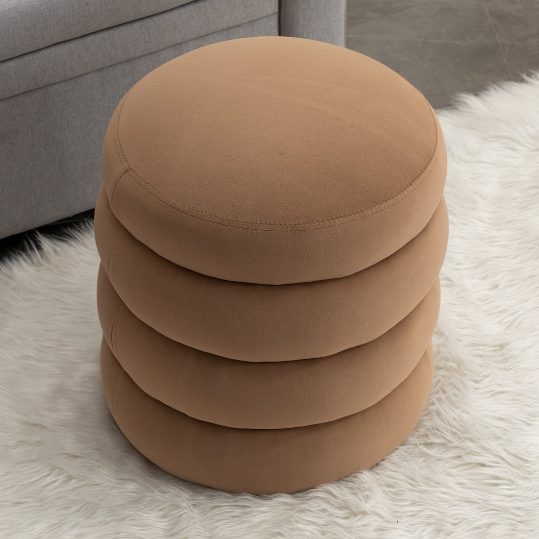 006 Soft Velvet Round Ottoman Footrest Stool,Coffee Coffee Velvet
