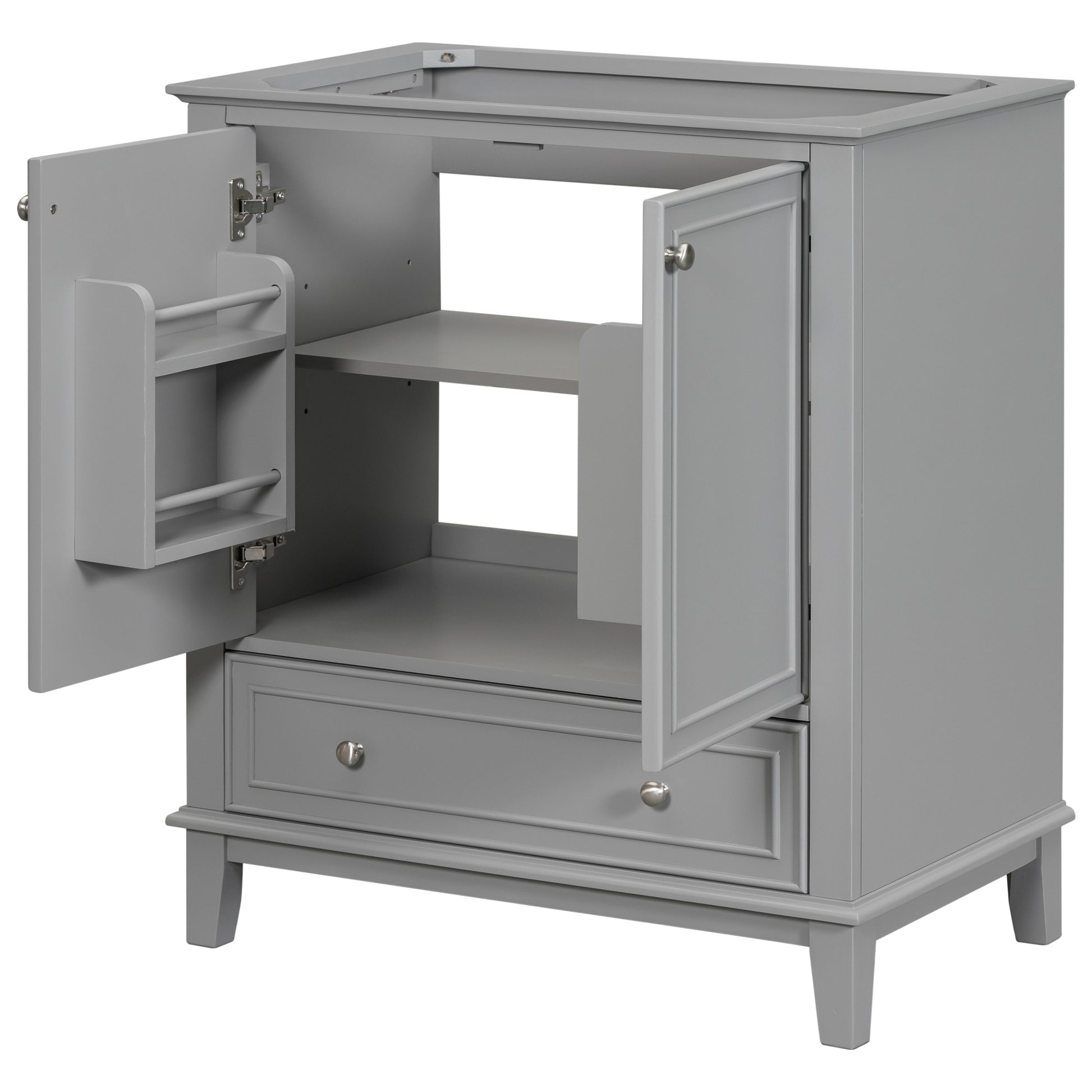 30" Bathroom Vanity Without Sink, Base Only, Multi Functional Bathroom Cabinet With Doors And Drawer, Solid Frame And Mdf Board, Grey Grey Solid Wood Mdf