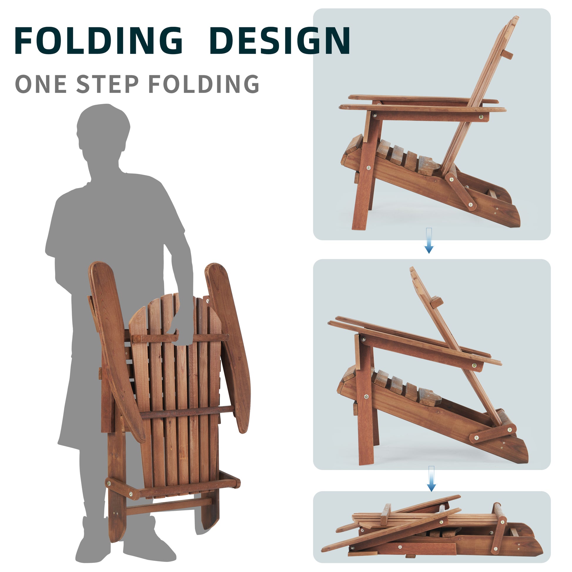 Wooden Outdoor Folding Adirondack Chair Set Of 2 Wood Lounge Patio Chair For Garden,Garden, Lawn, Backyard, Deck, Pool Side, Fire Pit,Half Assembled Natural & Light Brown Wood Solid Wood