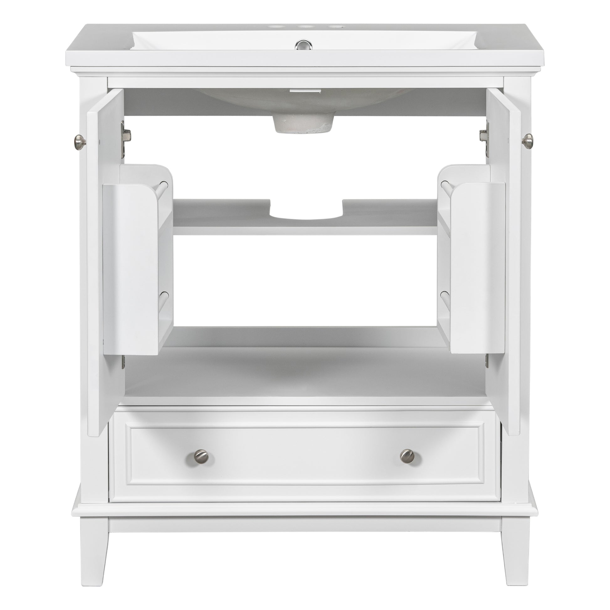 30" Bathroom Vanity With Sink Combo, Multi Functional Bathroom Cabinet With Doors And Drawer, Solid Frame And Mdf Board, White Old Sku:Sy999606Aak White Solid Wood Mdf