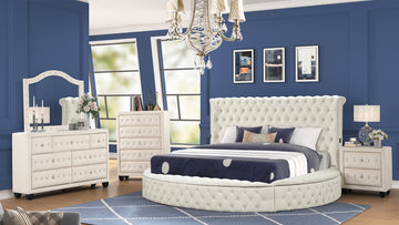 Modern Style King 5Pc Bedroom Set With Usb Ports & Made With Wood In Cream Box Spring Not Required King Cream Wood 5 Piece Set Bedroom Bed Included,Chest Included,Dresser Included,Mirror