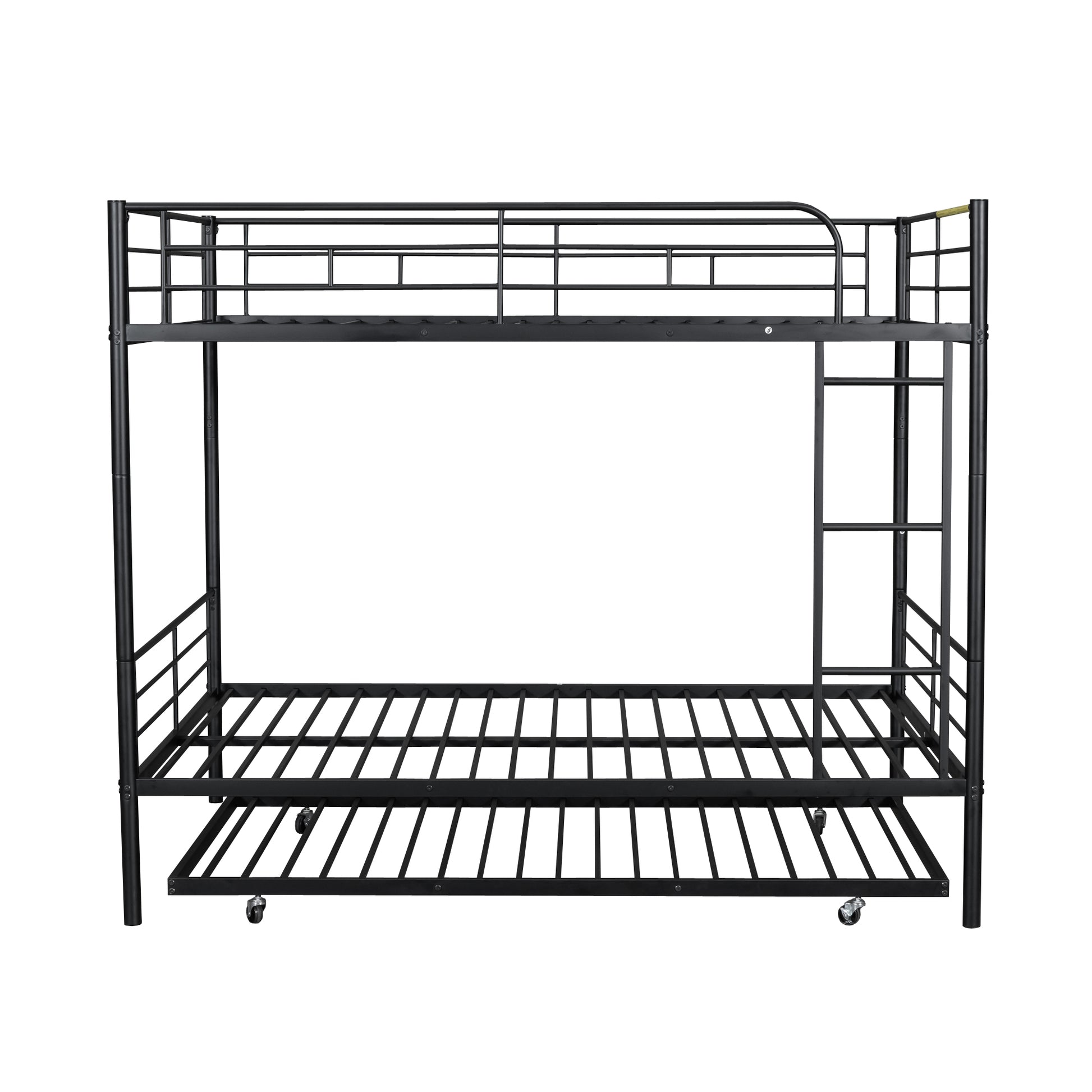 Full Over Full Metal Bunk Bed With Trundle, Black Black Iron