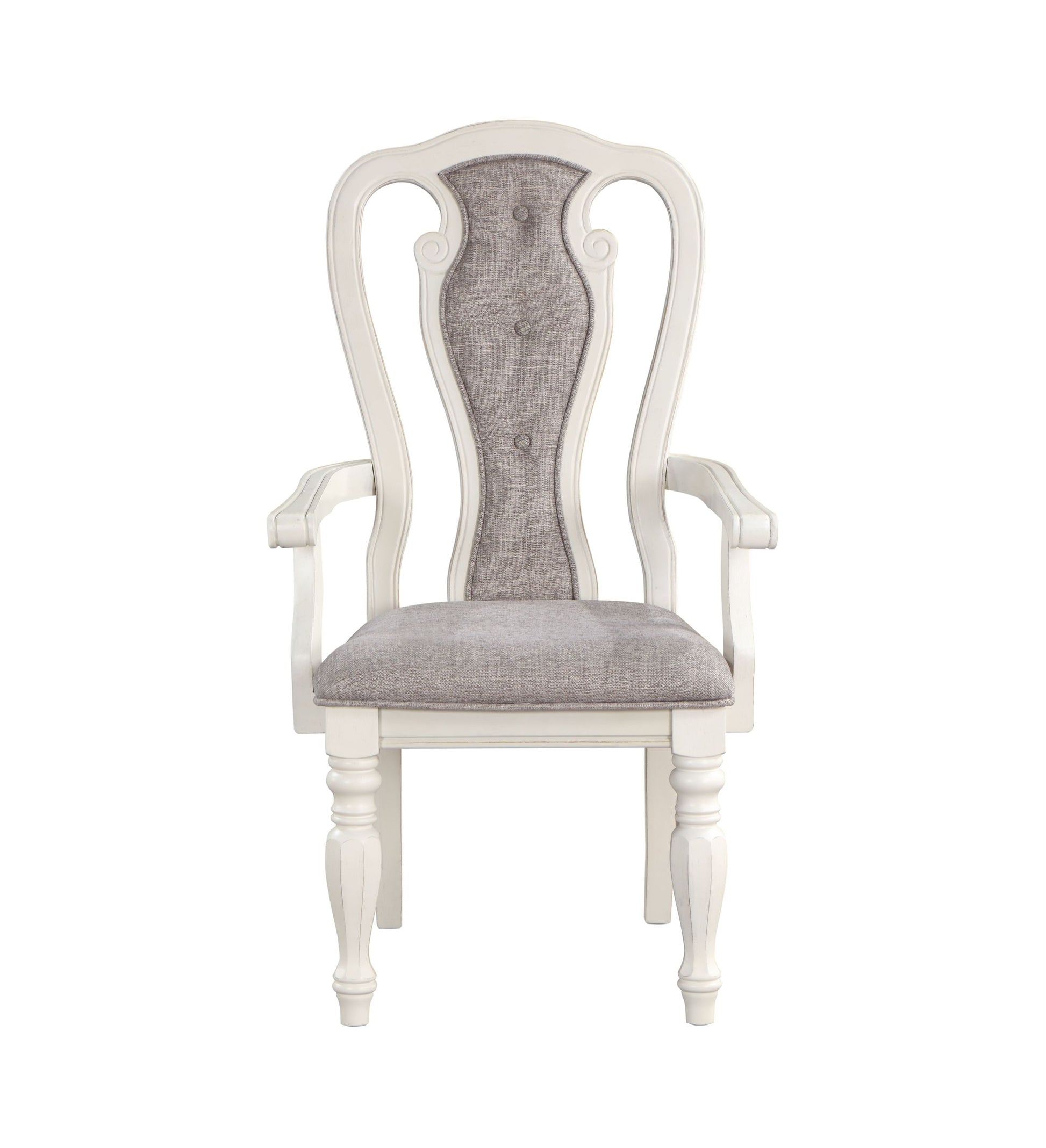 Florian Arm Chair Set 2 , Gray Fabric & Antique White Finish Dn01655 Gray Fabric