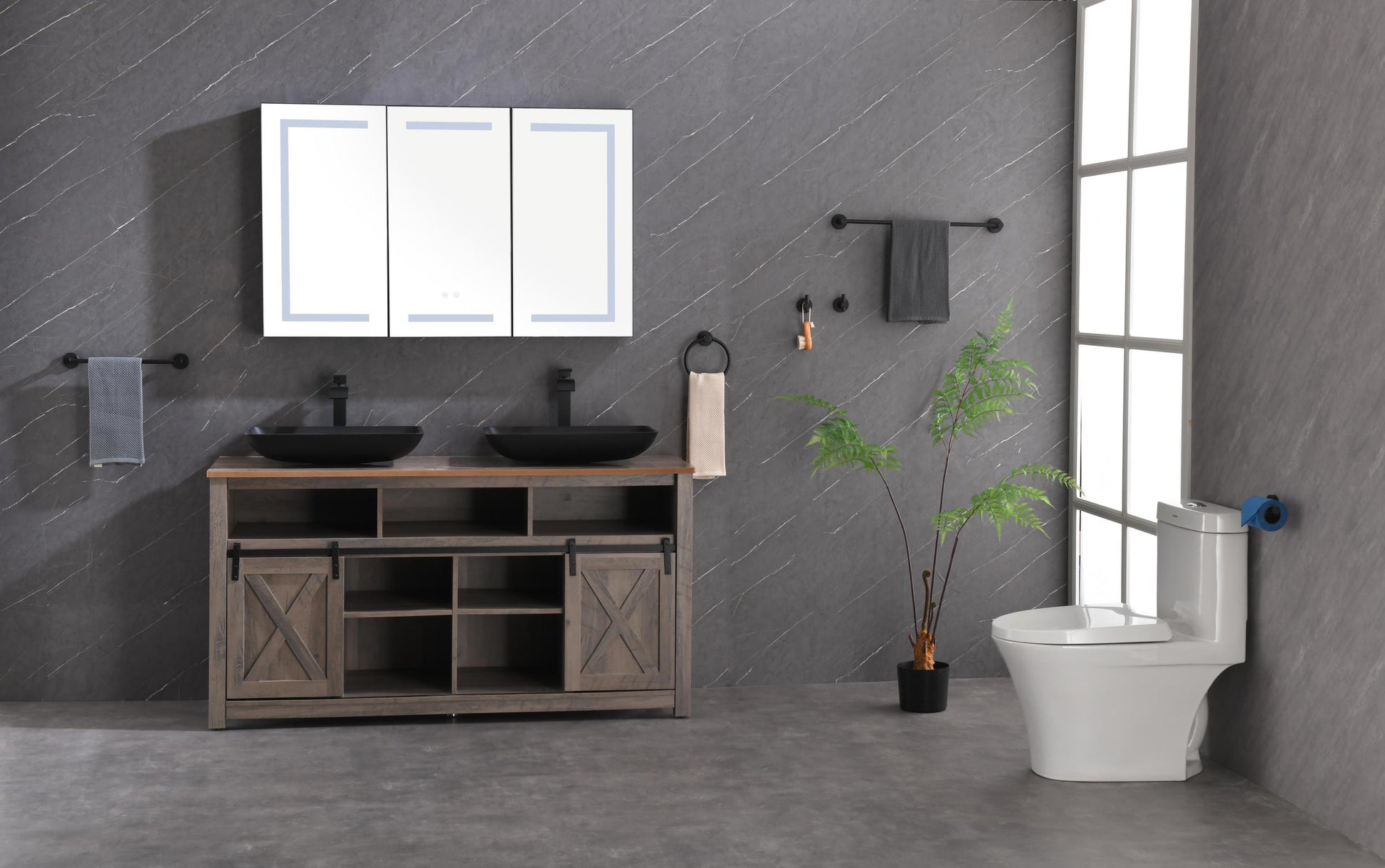 48*30 In Led Mirror Lighted Medicine Cabinet With Lights, Led Medicine Cabinet W Defogger, Dimmer, 3X Makeup Mirror, Outlets & Usb Matte Black Aluminium