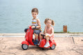 6V Licensed Vespa Scooter Motorcycle With Side Car For Kids, Red Red Chrome