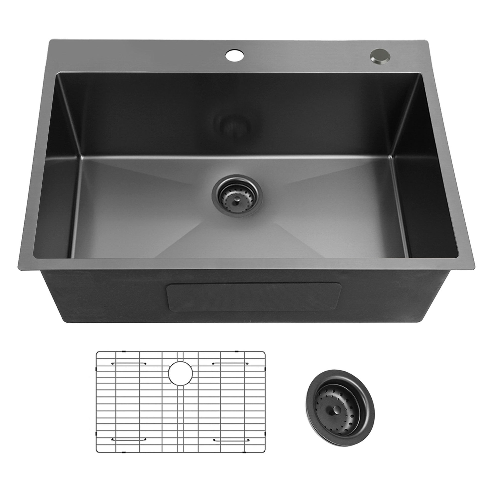 30 Inch Topmount Gunmetal Black 18 Gauge Single Bowl Kitchen Sink Gunmetal Black Stainless Steel