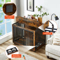 Furniture Style Dog Crate Side Table With Feeding Bowl, Wheels, Three Doors, Flip Up Top Opening. Indoor, Rustic Brown, 43.7