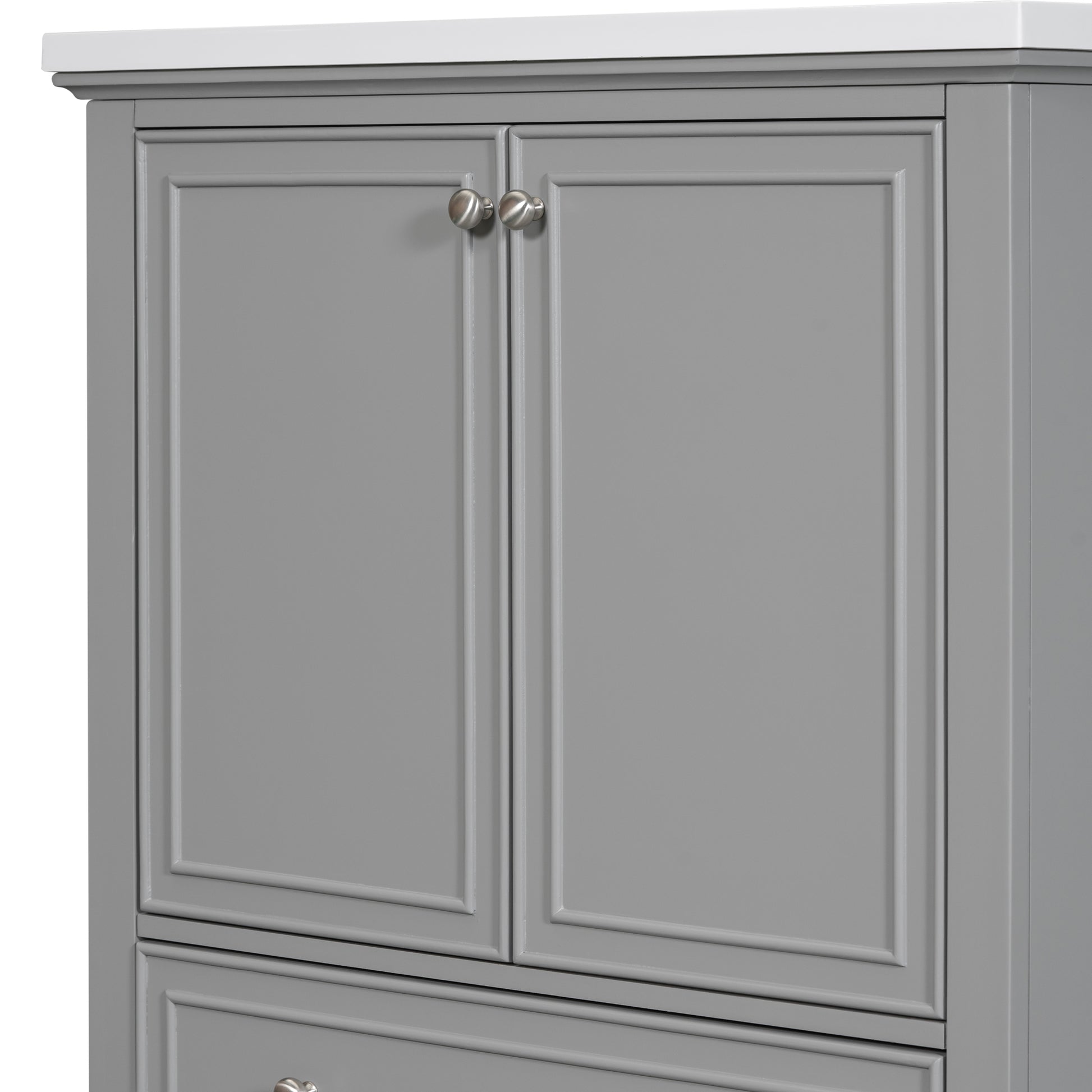 30" Bathroom Vanity Without Sink, Base Only, Multi Functional Bathroom Cabinet With Doors And Drawer, Solid Frame And Mdf Board, Grey Grey Solid Wood Mdf