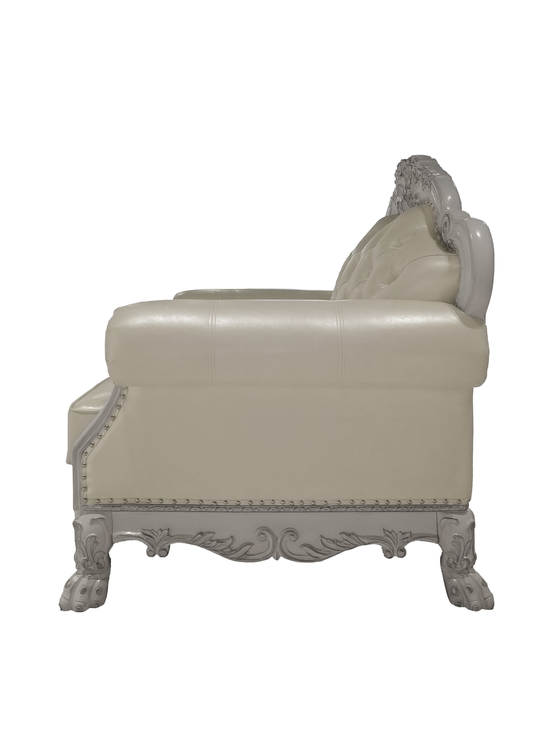 Dresden Chair W 2 Pillows, Synthetic Leather & Bone White Finish Lv01690 White Pu Leather