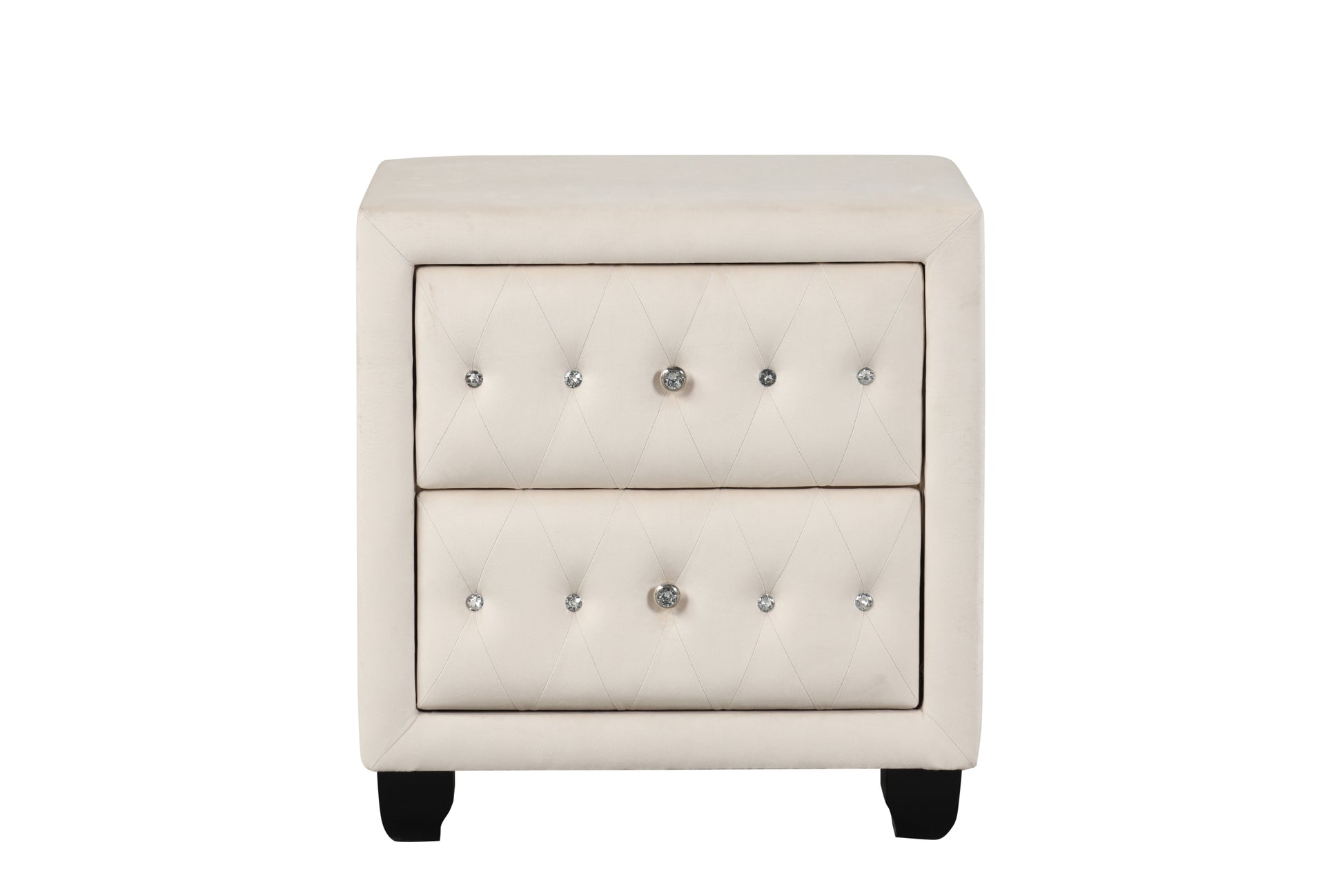 Sophia Modern Style Crystal Tufted 2 Drawer Nightstand Upholstered With Velvet Fabric Made With Wood In Cream Cream 2 Drawers Bedside Cabinet Bedroom Contemporary,Modern Acacia Drawers Upholstered Wood