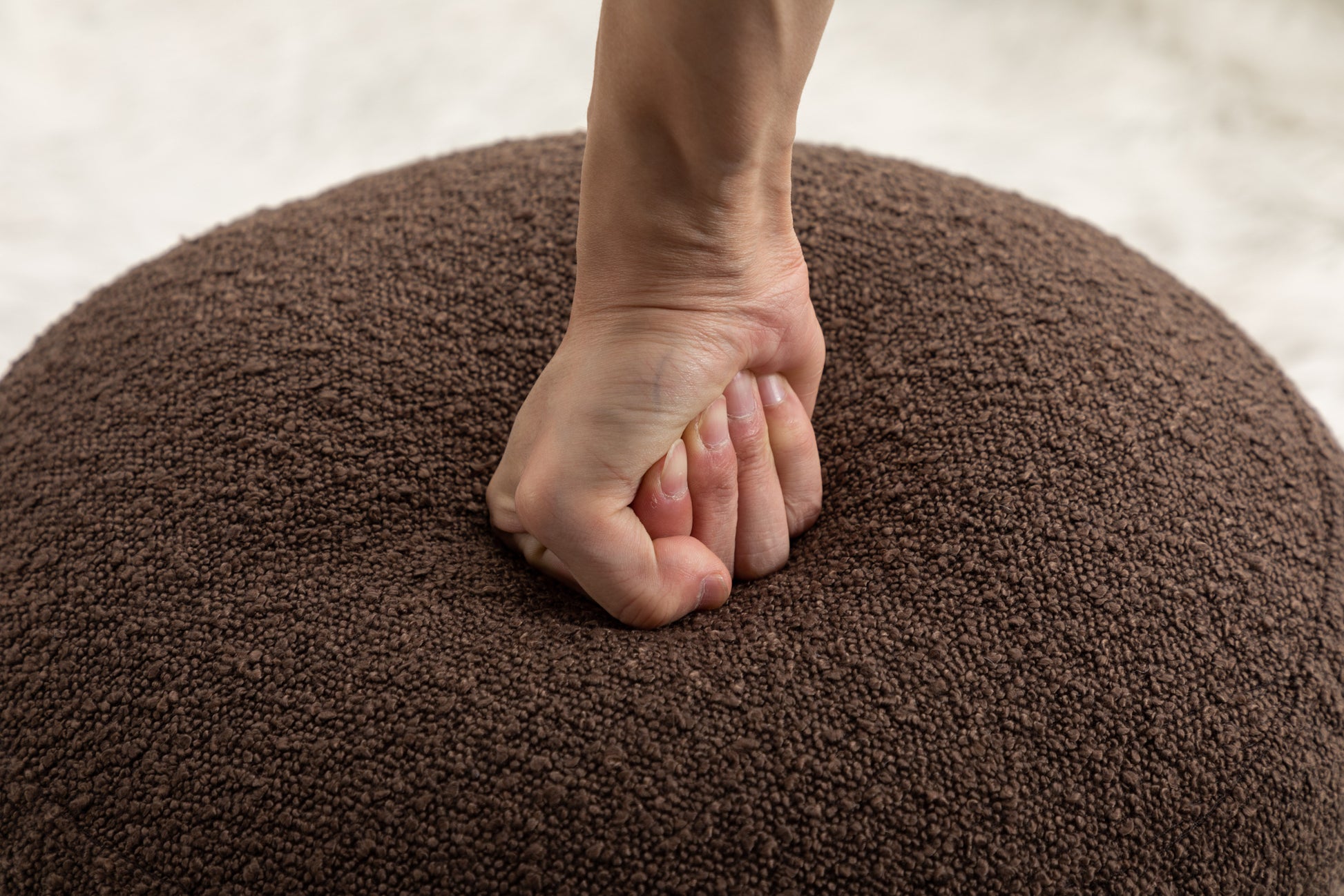 006 Soft Boucle Round Ottoman Footrest Stool,Brown Brown Boucle