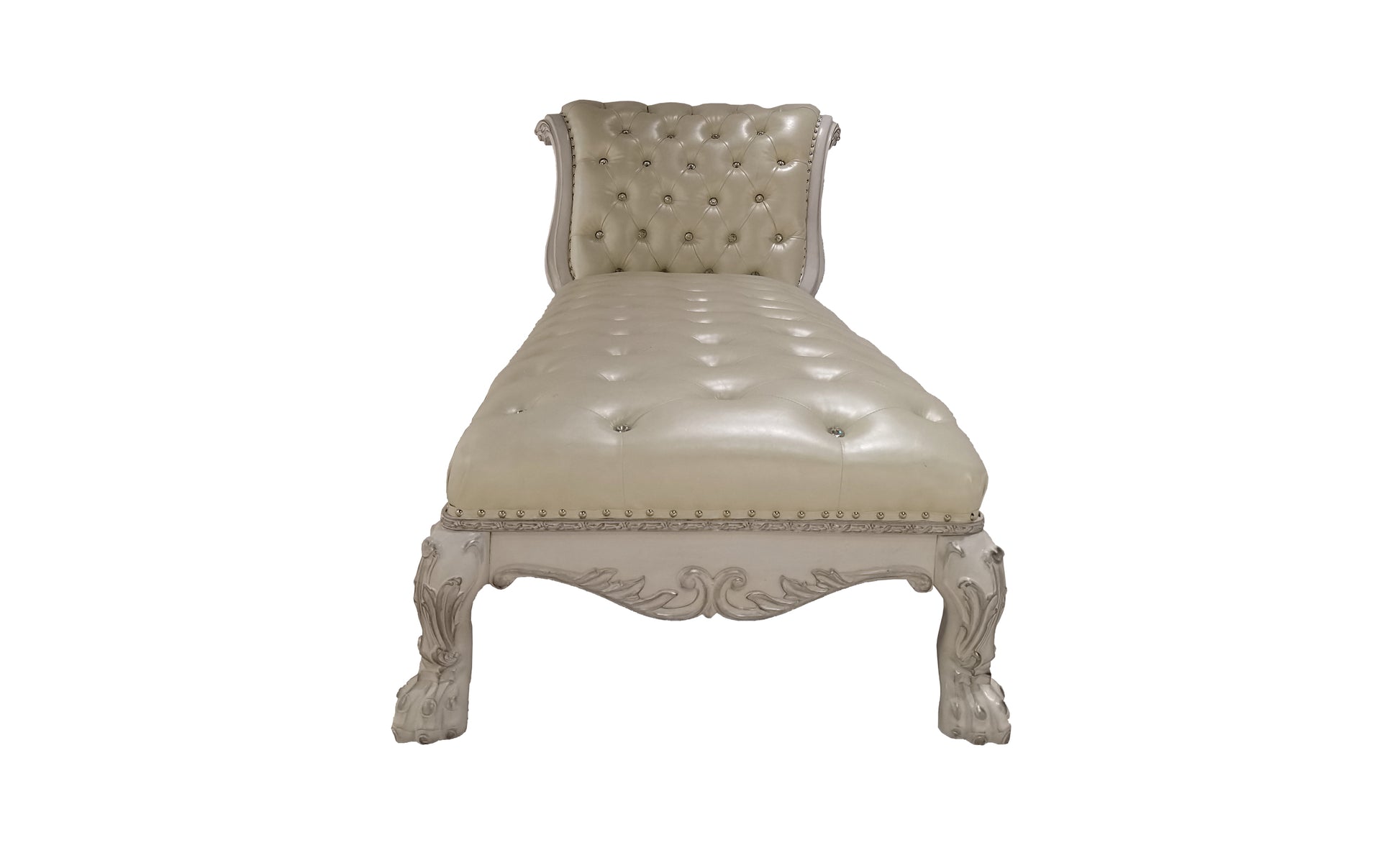 Dresden Chaise W Pillow, Synthetic Leather & Bone White Finish Ac01693 White Pu Leather