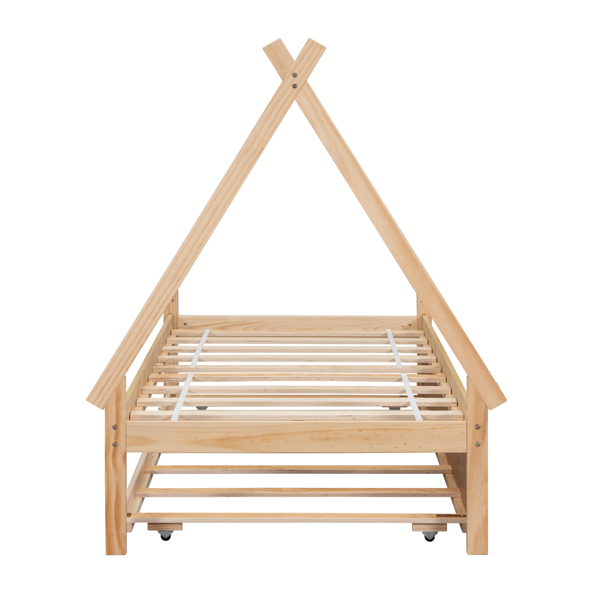 Twin Size Tent Floor Bed, Teepee Bed, With Trundle,Natural Twin Natural Wood Bedroom American Design Pine Bed Frame Pine