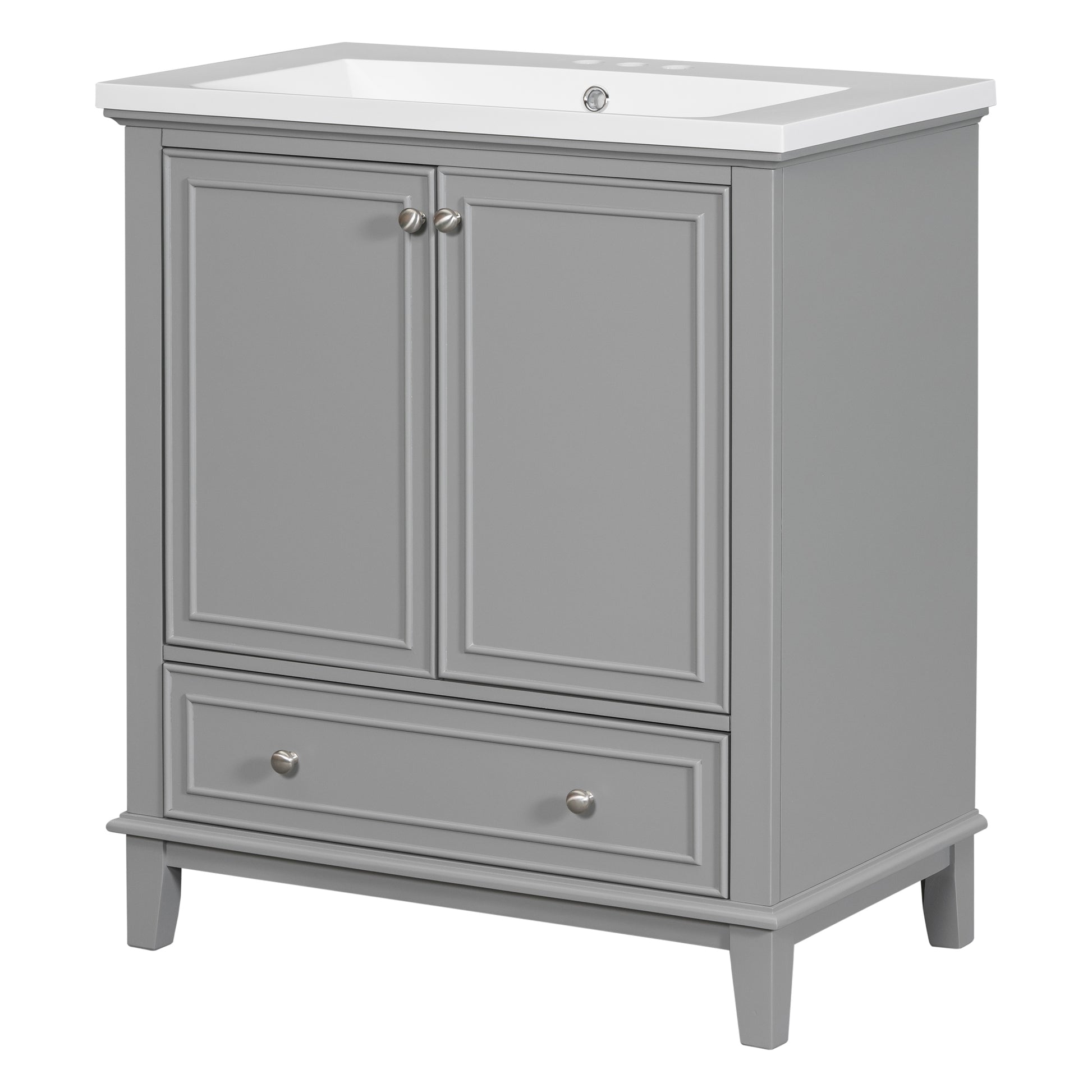 30" Bathroom Vanity With Sink Combo, Multi Functional Bathroom Cabinet With Doors And Drawer, Solid Frame And Mdf Board, Grey Grey Solid Wood Mdf