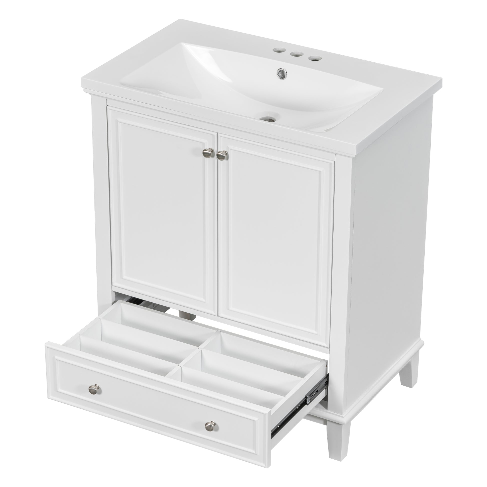 30" Bathroom Vanity With Sink Combo, Multi Functional Bathroom Cabinet With Doors And Drawer, Solid Frame And Mdf Board, White Old Sku:Sy999606Aak White Solid Wood Mdf