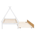 Twin Size Tent Floor Bed, Teepee Bed, With Trundle,White Twin White Wood Bedroom American Design Pine Bed Frame Pine