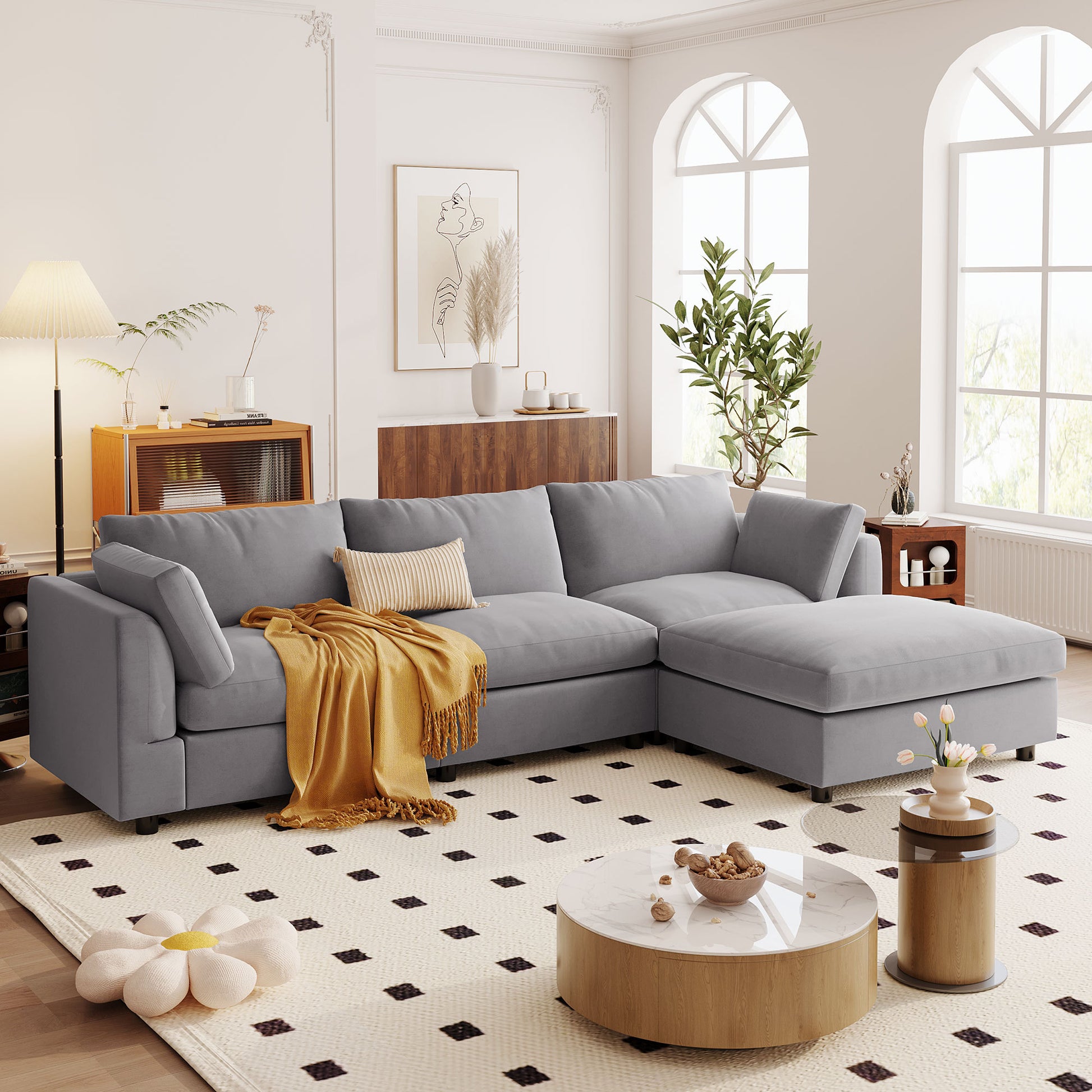 Upholstery Convertible Sectional Sofa, L Shaped Couch With Reversible Chaise Gray Polyester