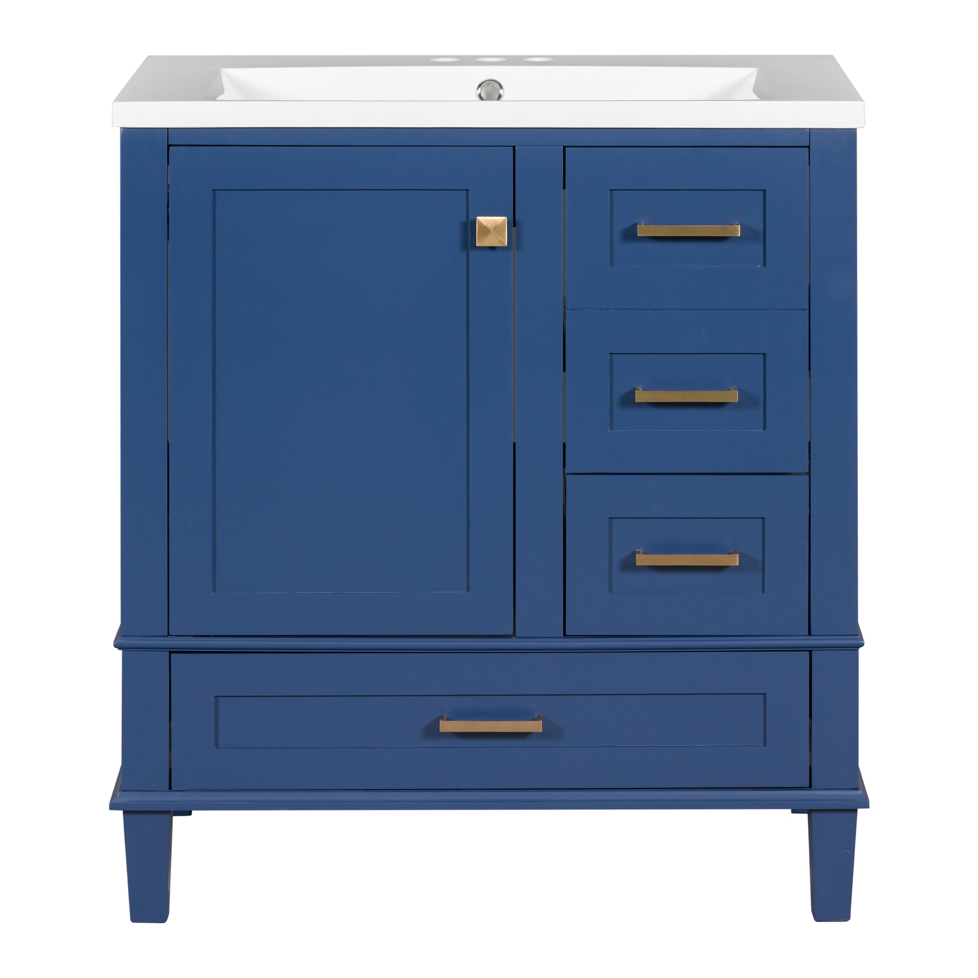 30" Bathroom Vanity, Modern Bathroom Cabinet With Sink Combo Set, Bathroom Storage Cabinet With A Soft Closing Door And 3 Drawers,Solid Wood Frame Resin Basin Blue Solid Wood Mdf