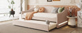 Teddy Fleece Twin Size Upholstered Daybed With Light And Trundle, Beige Twin Beige Fleece