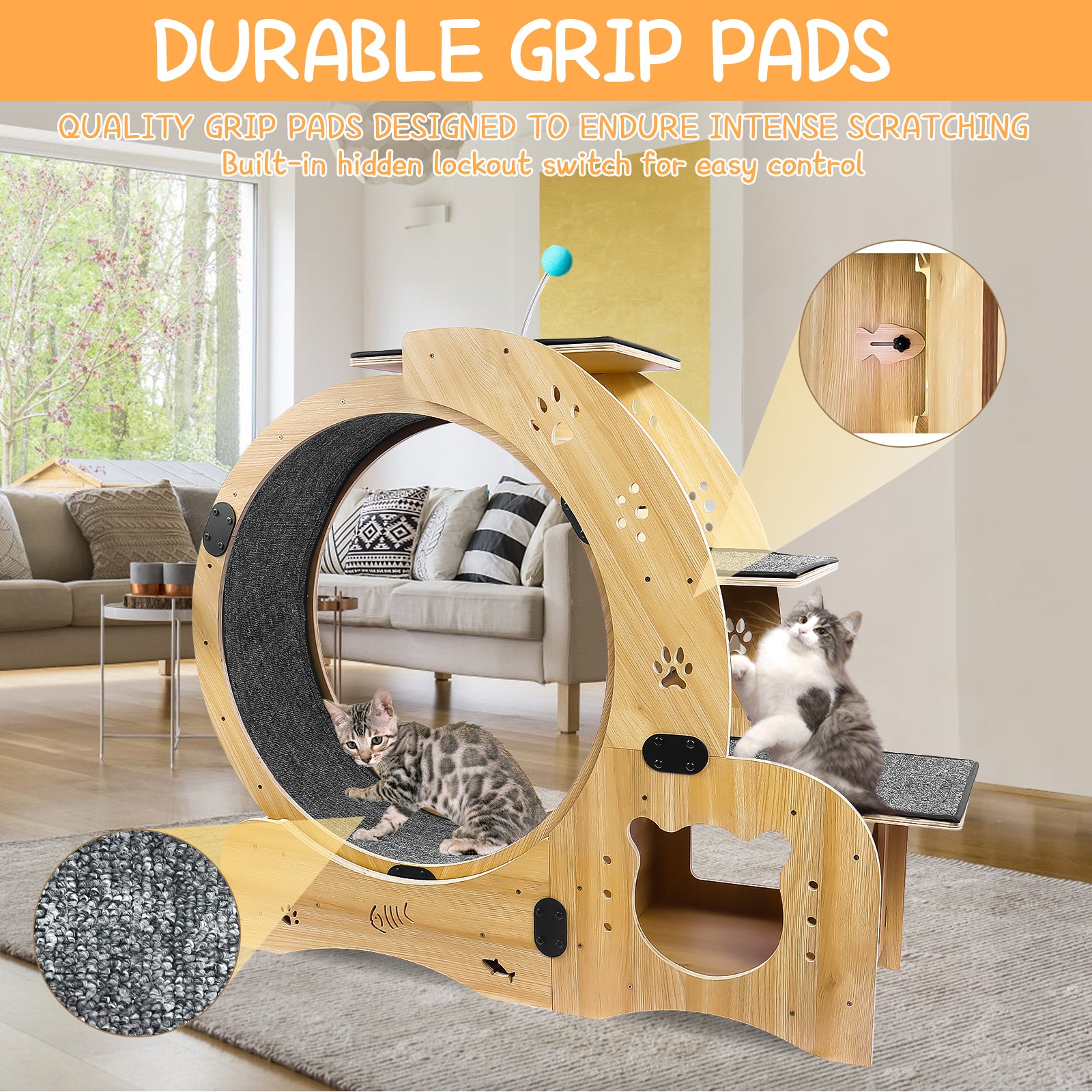 Cat Wheel 6 In 1 Cat Exercise Wheel,Upgraded Cat Wheel Exerciser For Indoor Cats,Large Cat Treadmill,Cat Running Wheel With Silent Wheel,Cat Walking Wheel Cat Furniture Cat Toys Natural Wood Wood