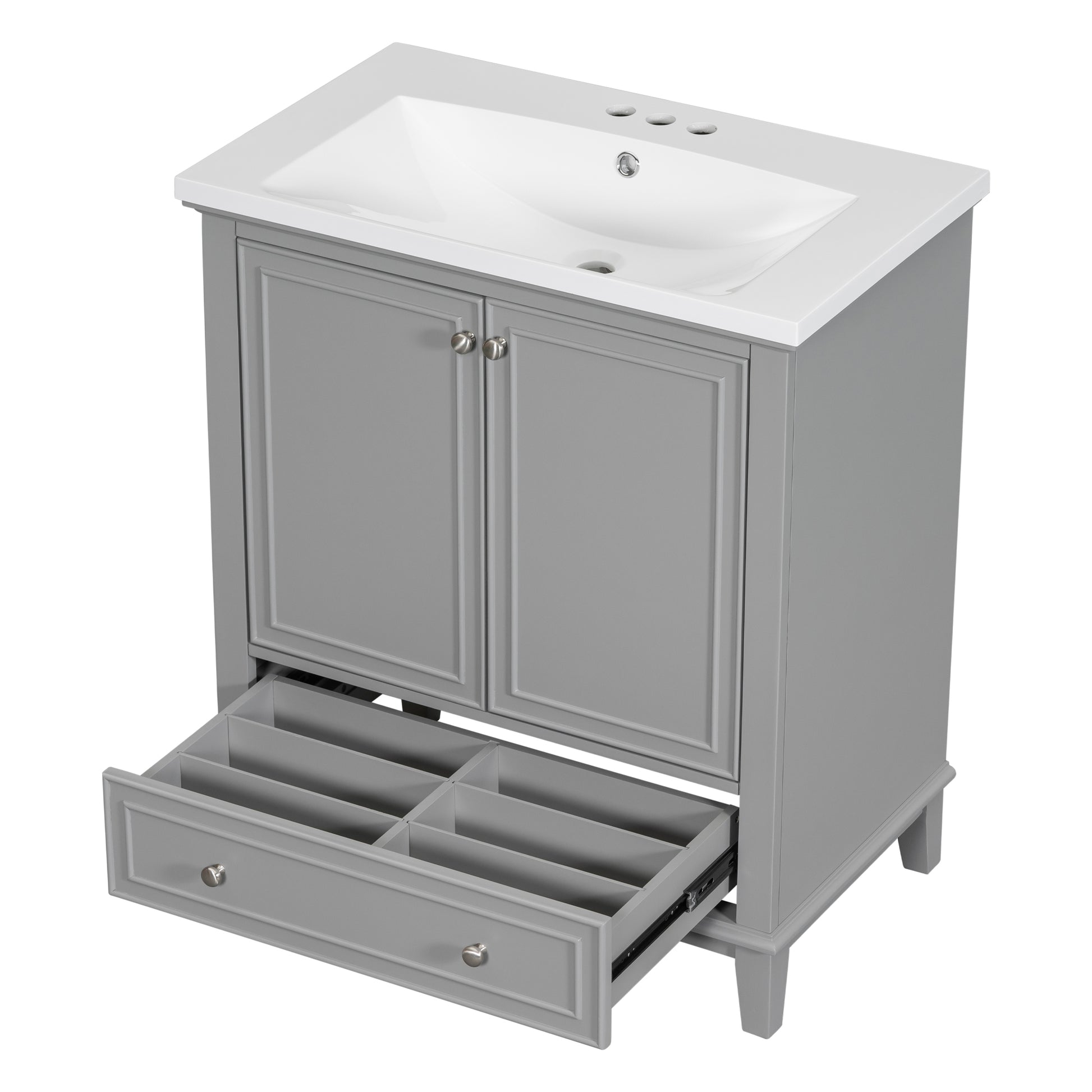 30" Bathroom Vanity With Sink Combo, Multi Functional Bathroom Cabinet With Doors And Drawer, Solid Frame And Mdf Board, Grey Grey Solid Wood Mdf