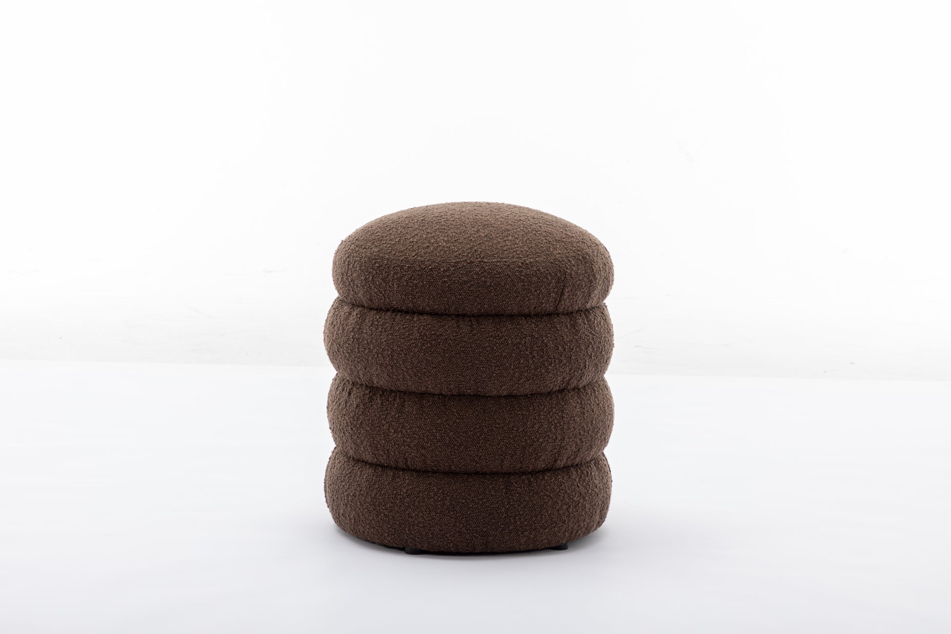 006 Soft Boucle Round Ottoman Footrest Stool,Brown Brown Boucle