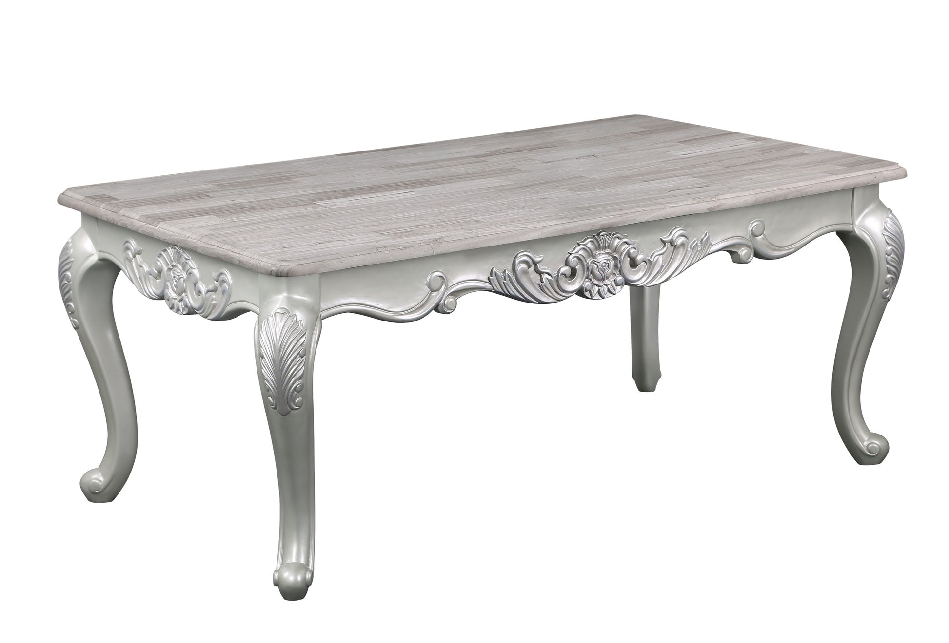 Melrose Traditional Style Coffee Table Made With Wood In Silver Finish Silver Gray Primary Living Space Traditional Open Storage Coffee & End Tables Wood Parsons