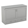 Queen Size Murphy Bed Wall Bed With Drawer And A Set Of Sockets & Usb Ports, Pulley Structure Design, Gray Gray Solid Wood Mdf