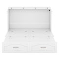 Full Size Murphy Bed Wall Bed With Drawer And A Set Of Sockets & Usb Ports, Pulley Structure Design, White White Solid Wood Mdf