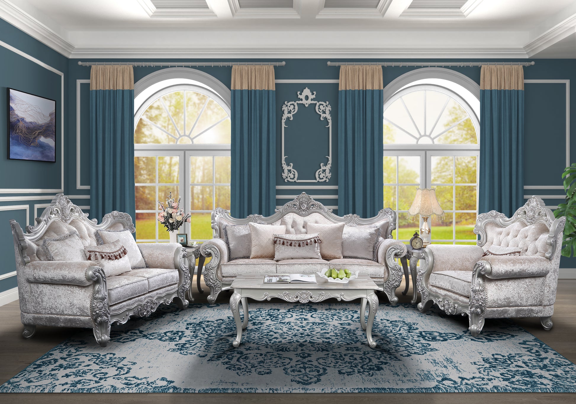 Melrose Traditional Style Sofa In Champagne And Silver Brush Finish Made With Wood Silver Chenille Wood Primary Living Space Tufted Back Traditional Solid Wood Mdf Wood 3 Seat