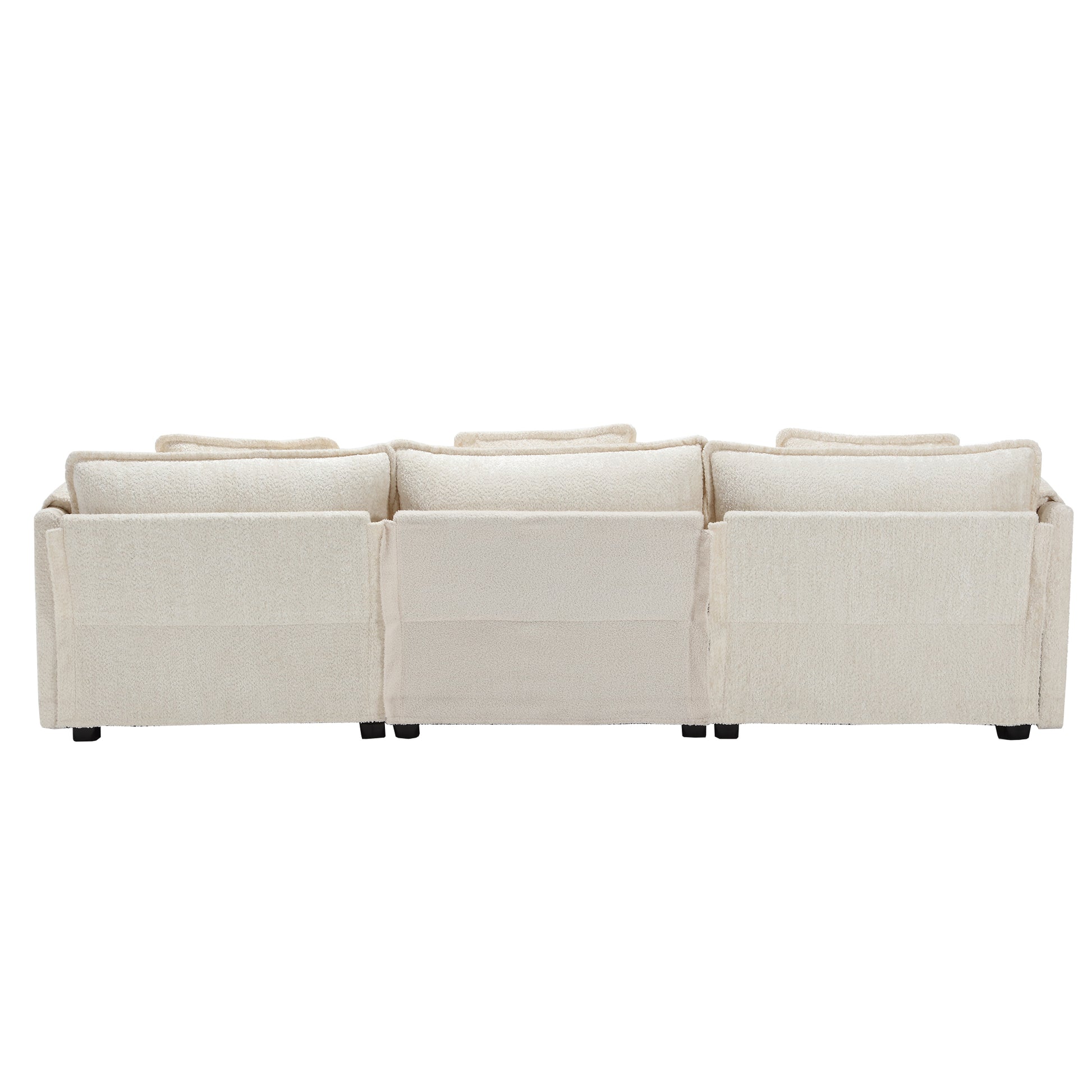 Modern Large Boucle Fabric L Shape Sectional Sofa Beige Boucle