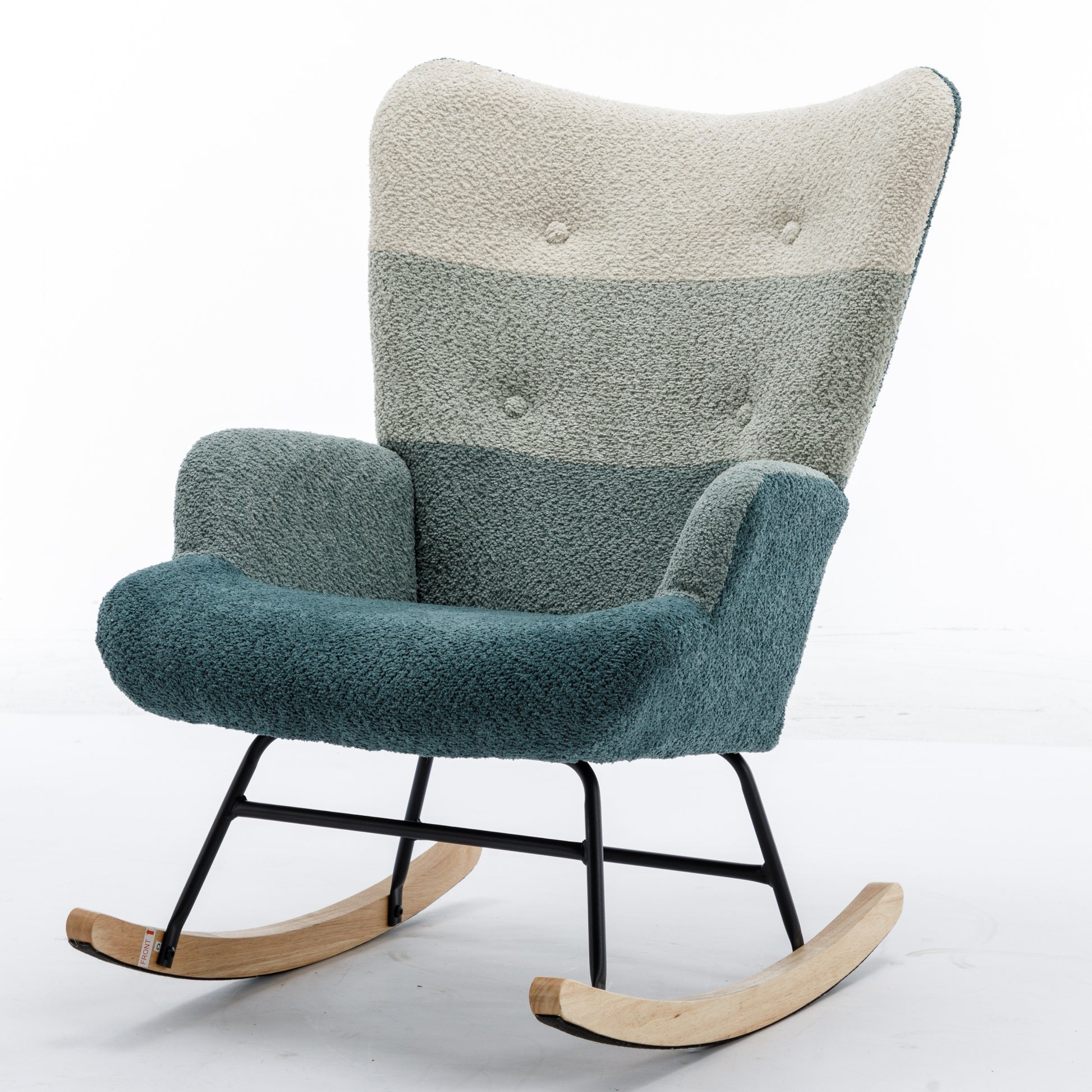 Modern Patchwork Accent Chair With Solid Wood Armrest And Feet, Mid Century Modern Accent Sofa, Fabric Sofa Chair For Living Room Bedroom Studio, Comfy Side Armchair For Bed, Green Dark Green Green Dark Green Foam Teddy